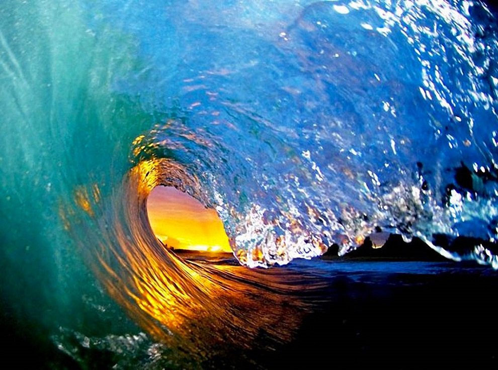 surfing a colorful wave