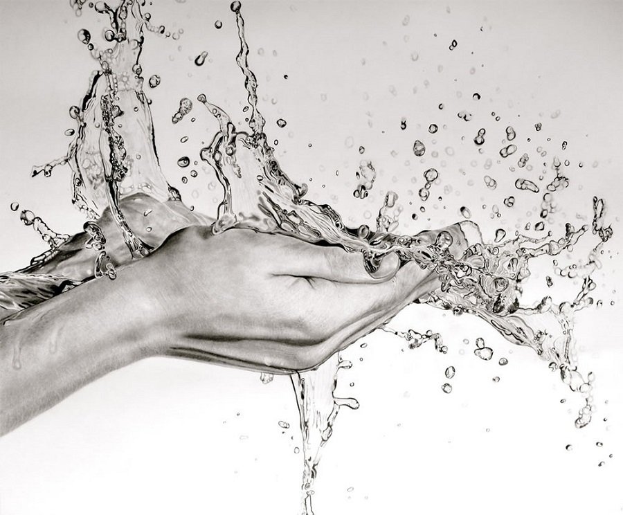 Paul Stowe - Pencil Drawing - Hand-Water Drops