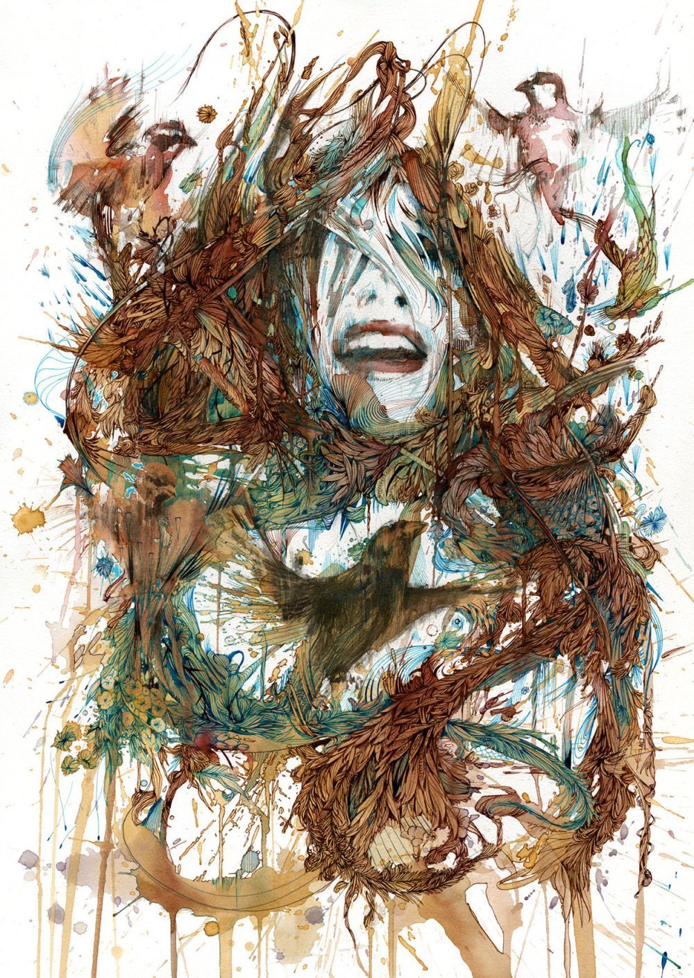 Carne Griffiths' amazing Ink & Tea portrait drawings 