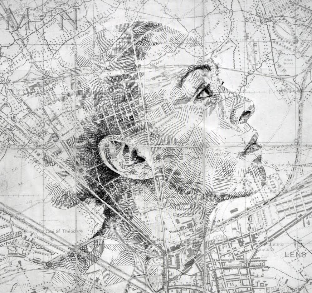 Ed Fairburn Creates Portrait Drawings On Street Map Canvas Unique 